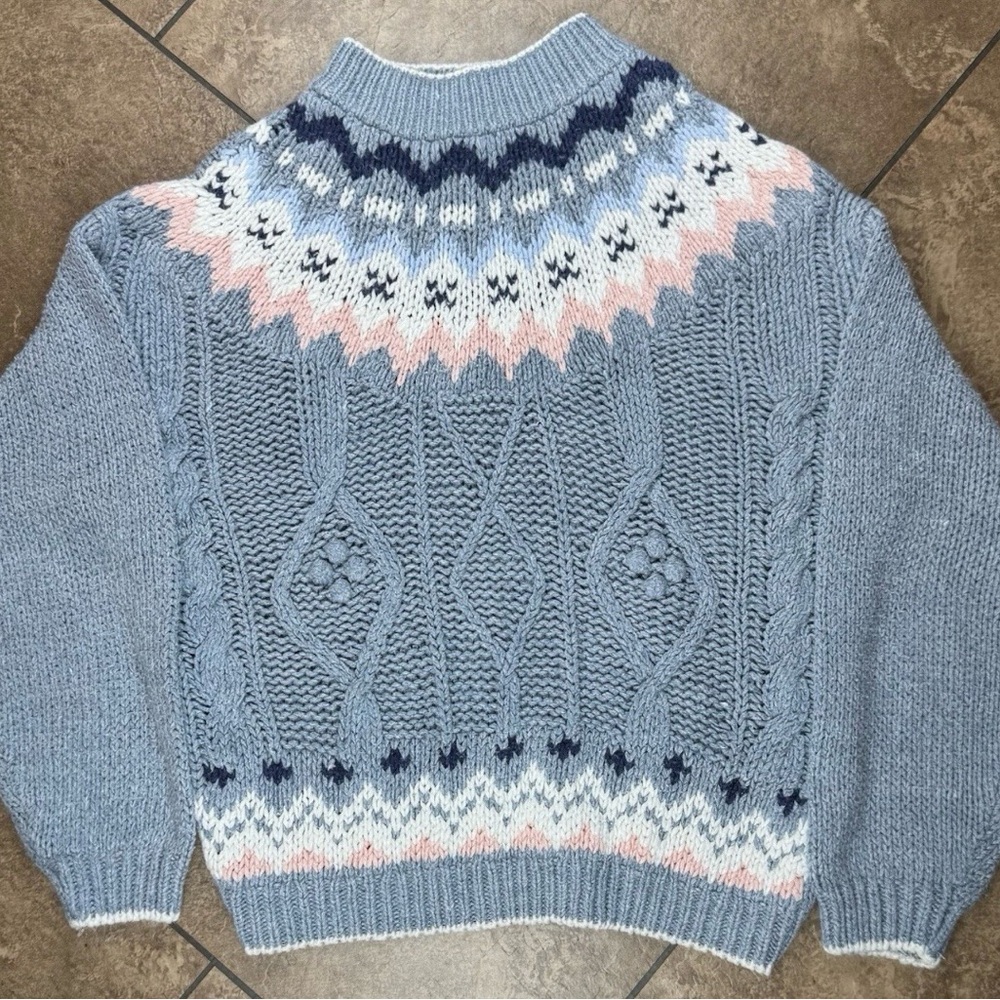 Vinatge Sweater Woman’s Fair Isle Nordic Hand Knitted Cottagecore Sz Med